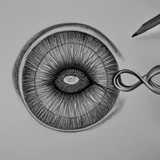 Image similar to detailed pencil drawing of an eye reflecting a dna double helix