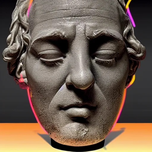 Image similar to 3 d renaissance statue head, mix with neon art, highly detailed