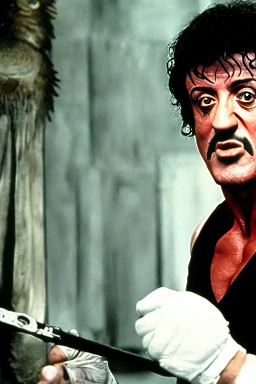 Image similar to sylvester stallone playing edgar allen poe, 8 0 s movie, cinematic, dramatic