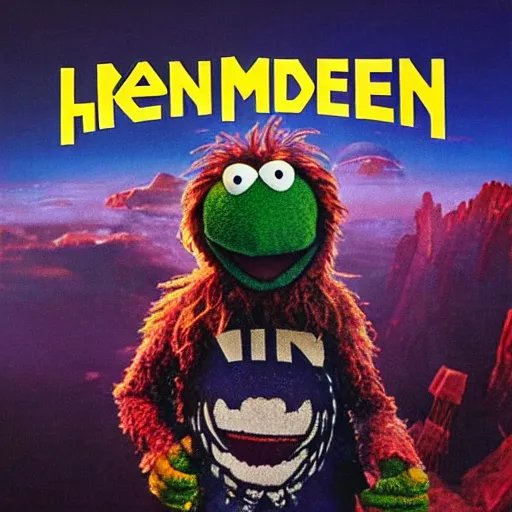 Prompt: animal the muppet on iron maiden album cover, 8 k resolution hyperdetailed photorealism