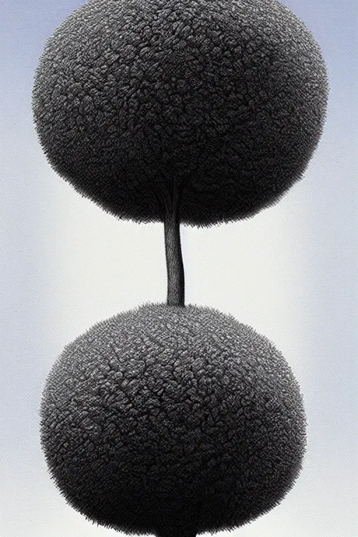 Image similar to a low angle perspective of a pompom tree, digital illustration by chris van allsburg and artgerm, surreal, photorealistic, award winning