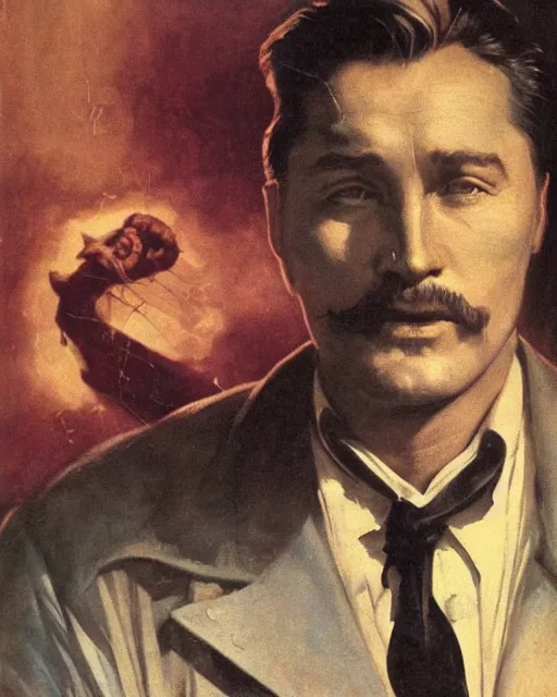 Image similar to Errol Flynn as a scientist. 1980s dystopian Soviet Russia, propaganda screens. Unreal engine, fantasy art by Greg Rutkowski, Gustave Courbet, Rosa Bonheur, Edward Hopper, Ilya Yefimovich Repin, Jean-François Millet, Andrew Newell Wyeth. Faithfully depicted facial expression, perfect anatomy global illumination, radiant light, detailed and intricate environment