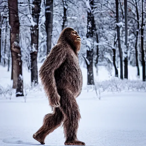 Image similar to bigfoot walking in center of helsinki finland. Realistic photo