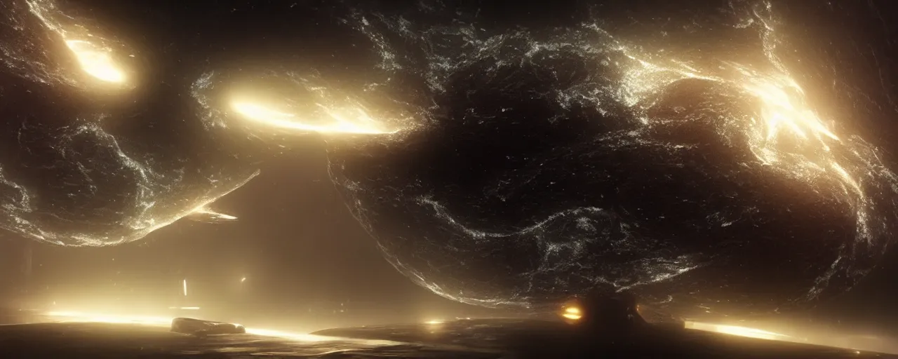 Image similar to a dark epic swirling galaxy, dark scifi, unreal engine, octane render, volumetric lighting