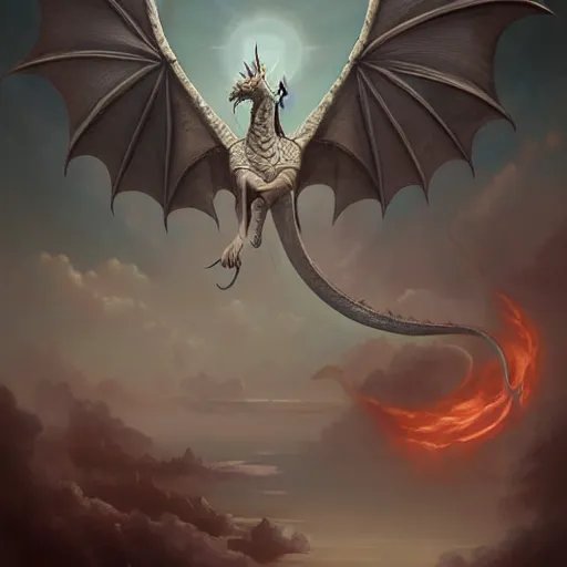 Prompt: mythical dragon by Tom Bagshaw