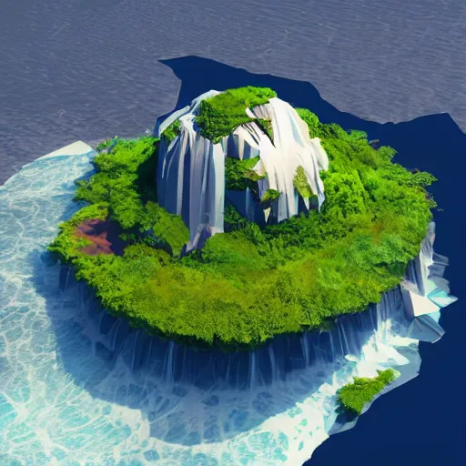 Image similar to low poly art of a round floating island of new york surrounded by waterfalls, in the sky, isometric art, 3d render, ray tracing, high detail, artstation, concept art, behance, smooth, sharp focus, ethereal lighting, unreal engine 5