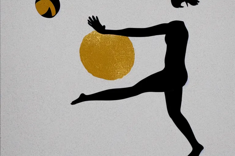 Image similar to beautiful serene volleyball player, healing through motion, life, minimalistic golden and ink airbrush painting on white background