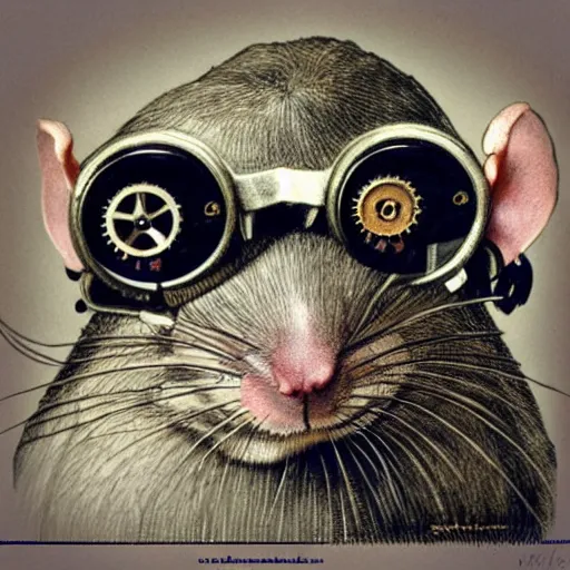 Image similar to a rat with steampunk googles, by schizophrenia patient