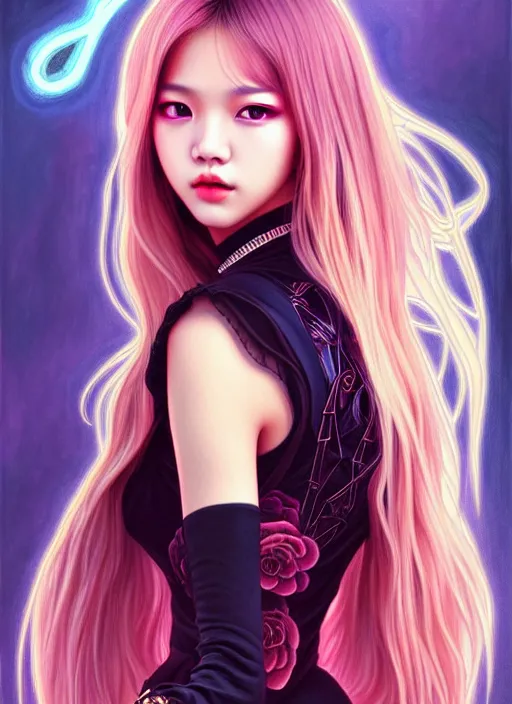 Image similar to lalisa manoban of blackpink, grim reaper costume, tarot card, highly detailed, digital painting, smooth, sharp focus, illustration, ultra realistic, 8 k, art by artgerm and alphonse mucha