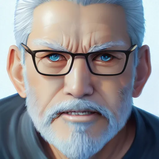 Image similar to anime portrait of a middle aged man, gray hair by Stanley Artgerm Lau, WLOP, Rossdraws, James Jean, Andrei Riabovitchev, Marc Simonetti, and Sakimichan, trending on artstation