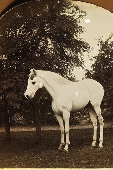 Image similar to an 1800s photo of 2 horses on top of a tree