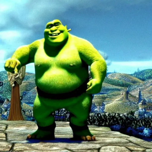 Image similar to a still from dreamworks shrek 2 0 0 1, shrek is angry about his taxes