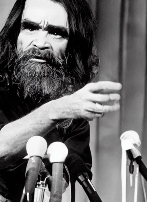 Image similar to charles manson hosting the muppet show