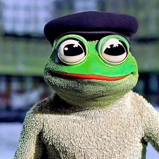 Image similar to pepe the frog in a movie directed by Christopher Nolan, movie still frame, promotional image, imax 70 mm footage