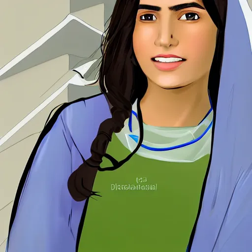Image similar to A proud and happy Afghan girl working as a surgeon in a futuristic hospital, digital art