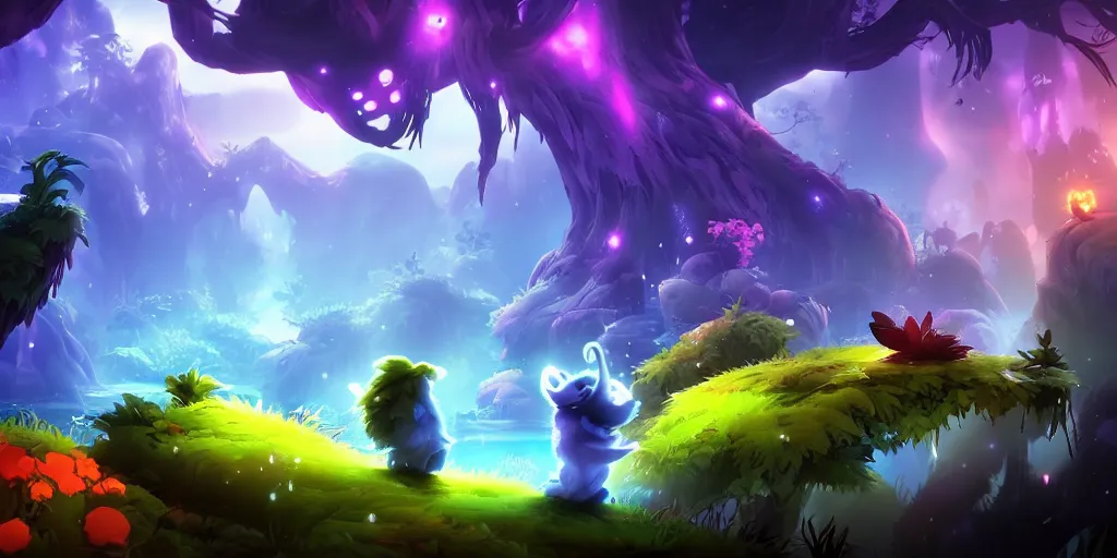 Image similar to Epic background in the style of Ori and the Blind Forest