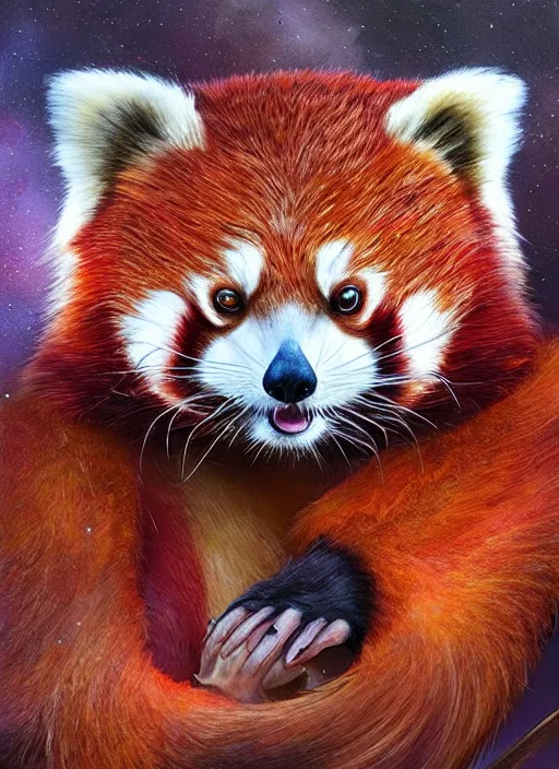 Image similar to red panda, fantasy, surreal, highly detailed, digital painting, artstation, concept art, illustration, art by patrick james woodroffe!!!