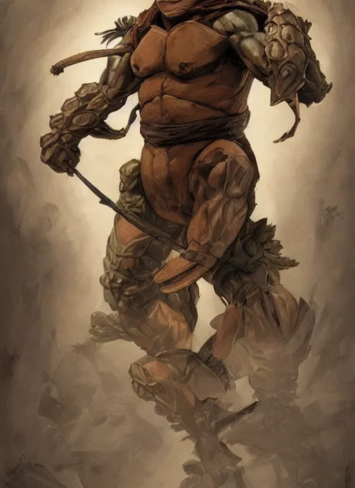 Image similar to elegant renaissance concept art of a male young muscular teenage mutant ninja turtle 1 9 9 0 film, full figure dynamic fighting pose, fantasy, intricate, highly detailed, digital painting, artstation, smooth, sharp focus, illustration, art by artgerm and greg rutkowski and alphonse mucha