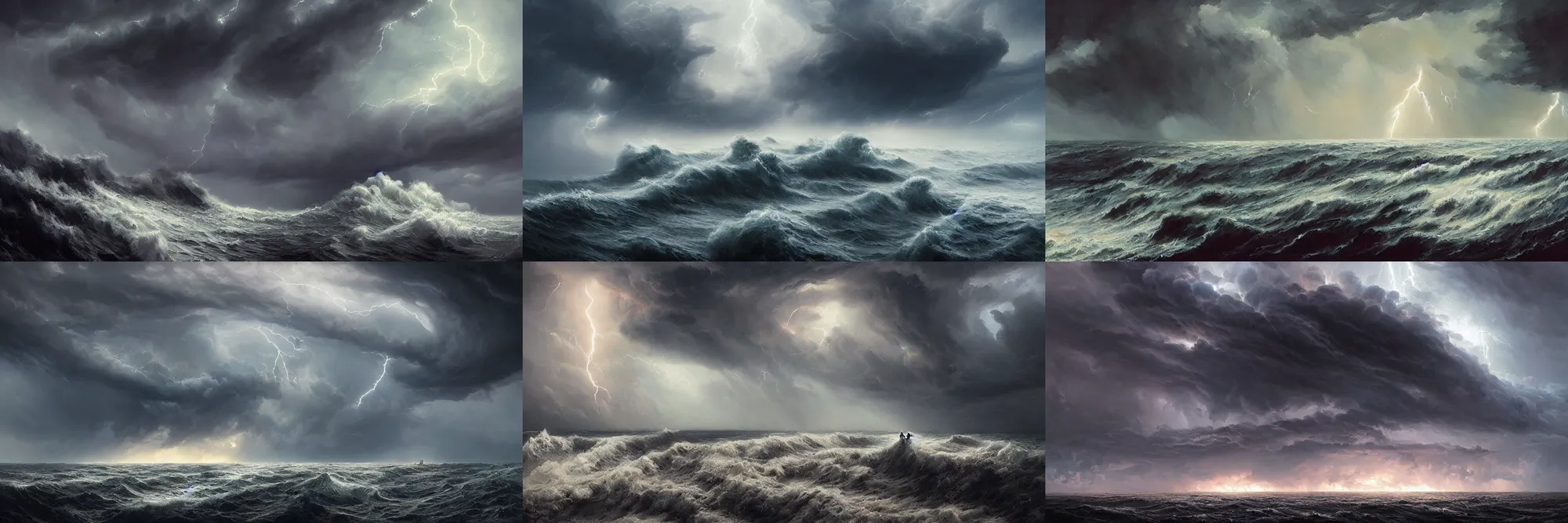 Prompt: tumultuous sea, tornado, storm, vortex, lightning, clouds, dramatic lighting, dark, by greg rutkowski and jeffrey smith, trending on artstation
