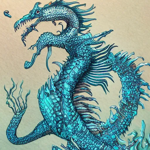 Image similar to underwater sea dragon, d & d style, trending on artstation, colorful, intricate, highly detailed art by ilse gort and yugin maffioli