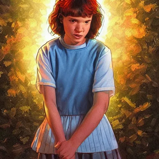 Prompt: character of Eleven from Stranger things by (((Ralph Horsley))), detailed!!!,fantasy,lighting!!!