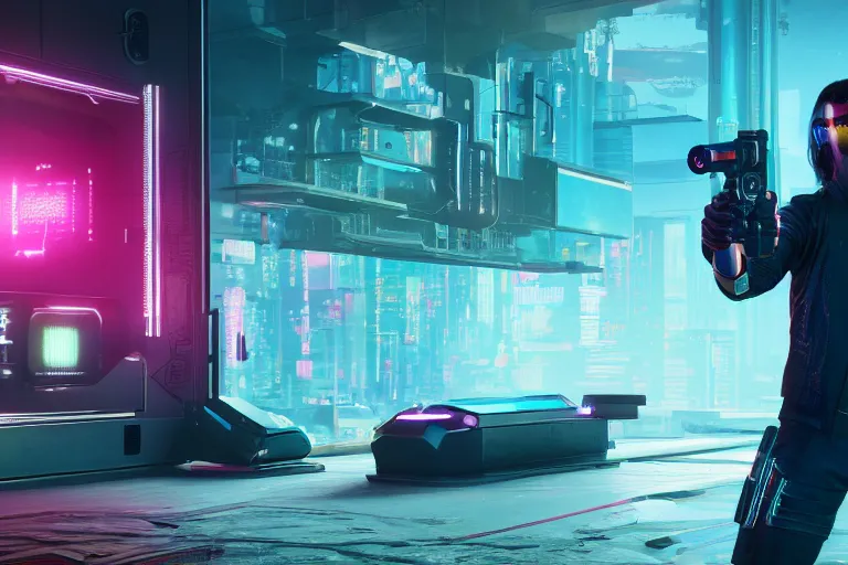 Prompt: cyberpunk 2 0 7 7, bladerunner 2 0 4 9, a beautiful elegant computer case cybernetic symbiosis hybrid mri 3 d printer machine making a bio chemical lab, shiny knobs, amazing, fantastic, natural light in room, drone camera lens orbs, global illumination, octane render, architectural