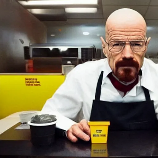 Image similar to Walter white working at a McDonalds