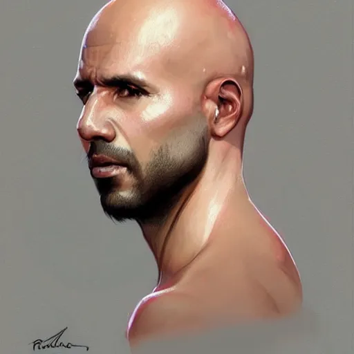 Prompt: portrait of a bald sergio aguero, brazilian, in mid thirties with gray designer stubble!!!!!!! by greg rutkowski, attractive, highly detailed portrait, scifi, digital painting, artstation, concept art, smooth, sharp foccus ilustration, artstation hq