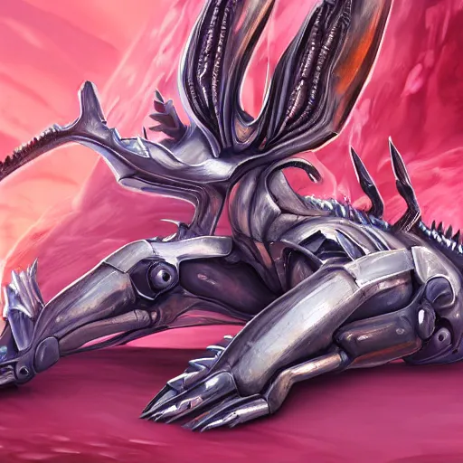 Image similar to very close up foot shot, detailed foot shot, hyperdetailed elegant beautiful stunning anthropomorphic hot mecha female dragon showing detailed sharp dragon claws close to camera, laying on beach, soft pads, sharp silver armor, fuchsia skin, feet art, warframe destiny fanart, feet art, dragon paws, furaffinity, deviantart, octane, ekasportal