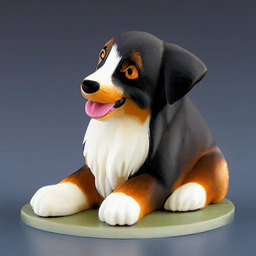 Image similar to australian shepherd anime figurine, soft studio light