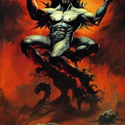 Image similar to demon by Frank Frazetta,fantasy artwork,bold,striking,masterpiece!!!!!!!!!!!!!!!!!!!