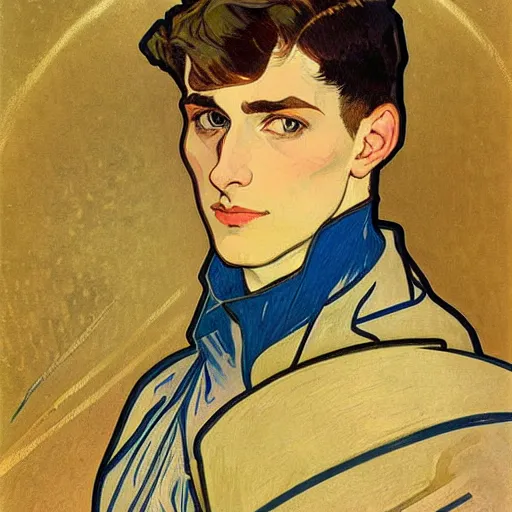 Prompt: portrait painting of young handsome beautiful human man with short messy partly shaved dark brown hair and blue eyes and strong jawline and small scar under one eye in his 2 0 s named vidar, wearing armor!, modest, masculine jawline!, squarish face shape, art by alphonse mucha, vincent van gogh, egon schiele,