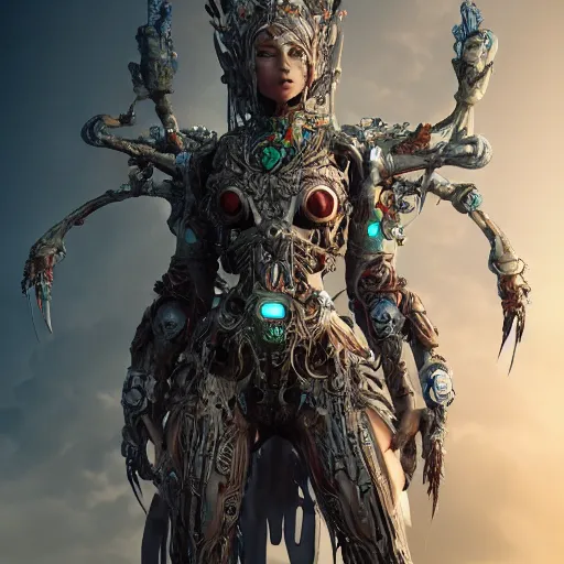 Image similar to evil cyborg druid android queen, ultra realistic, concept art, intricate details, serious, highly detailed, photorealistic, octane render, 8 k, unreal engine, art by todd mcfarlane and artgerm and greg rutkowski and alphonse mucha