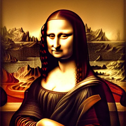 Image similar to hyperrealistic fractal surrealistic psychodelic Mona Lisa by Da Vinci