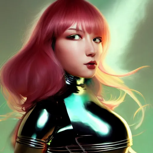 Prompt: A portrait of a cybernetic girl in shiny latex catsuit. Universe background, trending on artstation, digital art, by Stanley Artgerm Lau, WLOP, Rossdraws, James Jean, Andrei Riabovitchev, Marc Simonetti, Yoshitaka Amano
