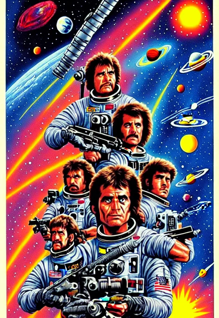 Prompt: space rambo - movie poster, 1 9 8 8, hq print