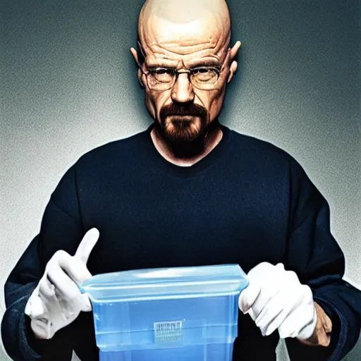 Prompt: walter white holding a baggie of meth
