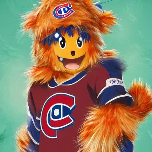 Image similar to anime Portrait of Youppi the Habs Montreal Canadiens Mascot as a very cute powerful and friendly pokemon, highly detailed anime, high evolution, 1990s, legendary, smooth, sharp focus, dynamic lighting, intricate, trending on ArtStation, illustration pokemon, art by WLOP