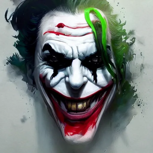 Image similar to joker, crazy face, facepalm, paint by greg rutkowski