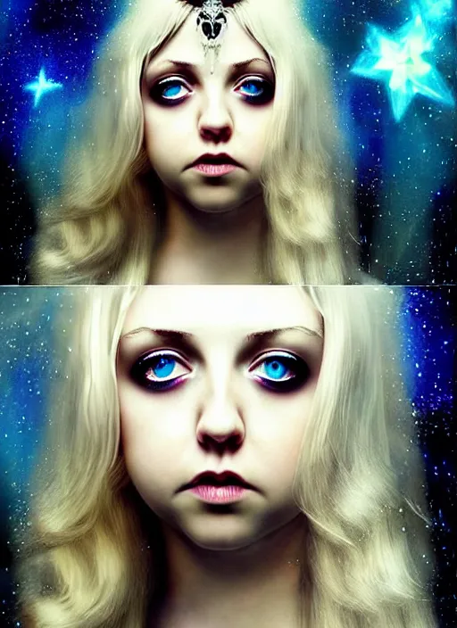 Prompt: elegant teen Taylor Momsen as empress of pulsar stars. ultra detailed painting at 16K resolution and amazingly epic visuals. epically beautiful image. amazing effect, image looks gorgeously crisp as far as it's visual fidelity goes, absolutely outstanding. vivid clarity. ultra. iridescent. mind-breaking. mega-beautiful pencil shadowing. beautiful face. Ultra High Definition. godly shading diffusion. amazingly crisp sharpness. photorealistic 3D rendering on film cel processed twice..