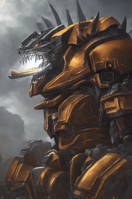 Image similar to armor portrait hero wargreymon 4 0 k horus heresy fanart - the primarchs emperor by johannes helgeson animated with vfx concept artist & illustrator global illumination ray tracing hdr fanart arstation zbrush central hardmesh 8 k octane renderer comics stylized