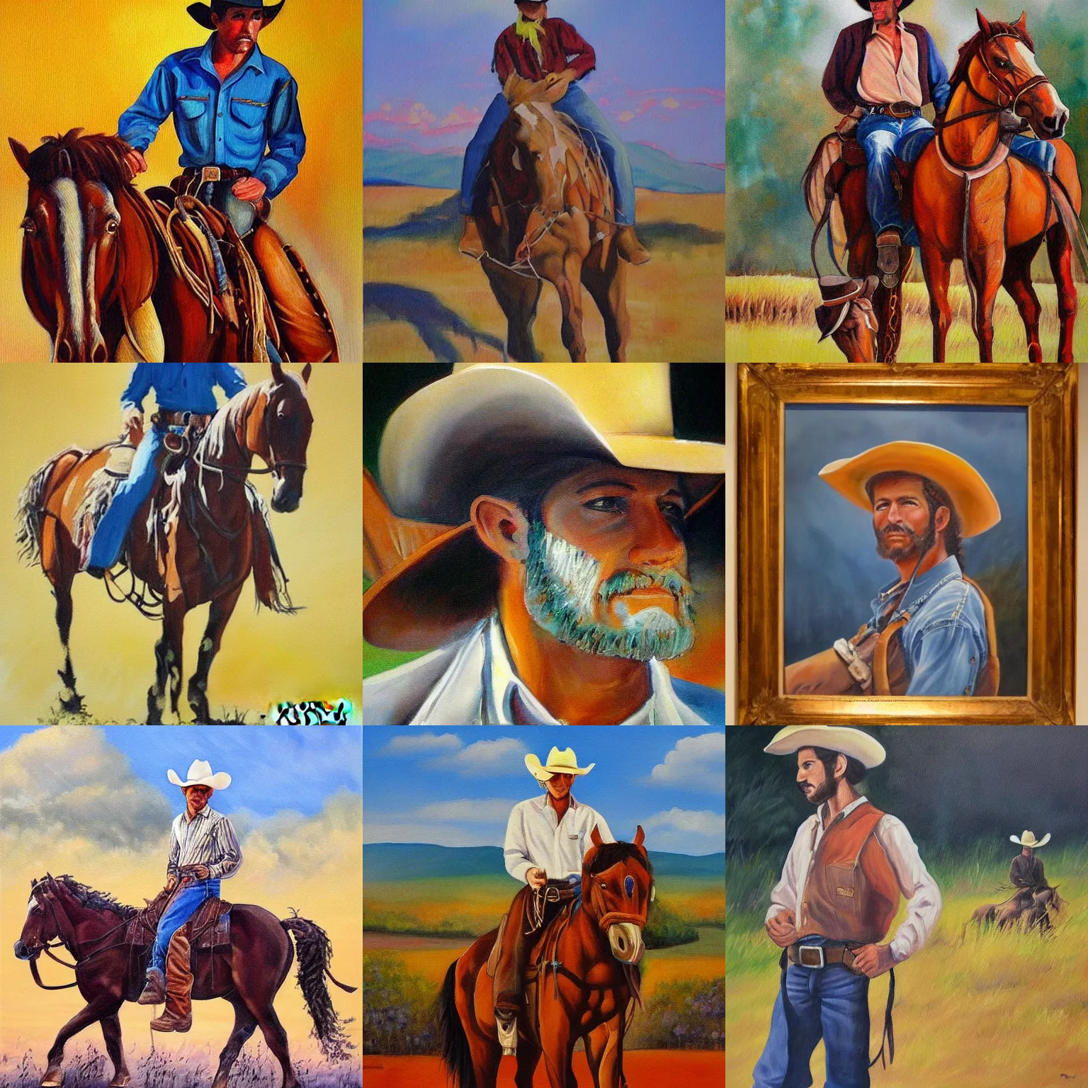 Prompt: a beautiful painting of a cowboy by edward borein