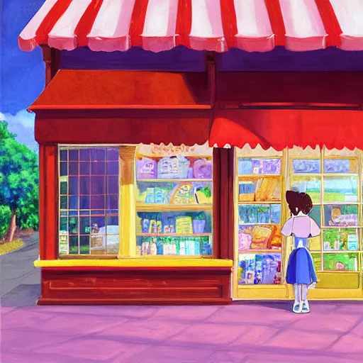 Prompt: ice cream shop with a king charles spaniel, digital art by studio ghibli, lilia alvarado