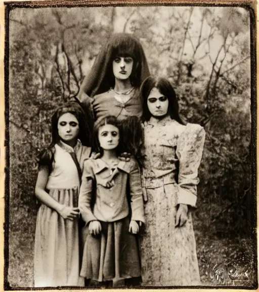 Prompt: grayscale vintage sepiatone photograph of a vampire family in Romania, lost media, highly detailed, convincingly real