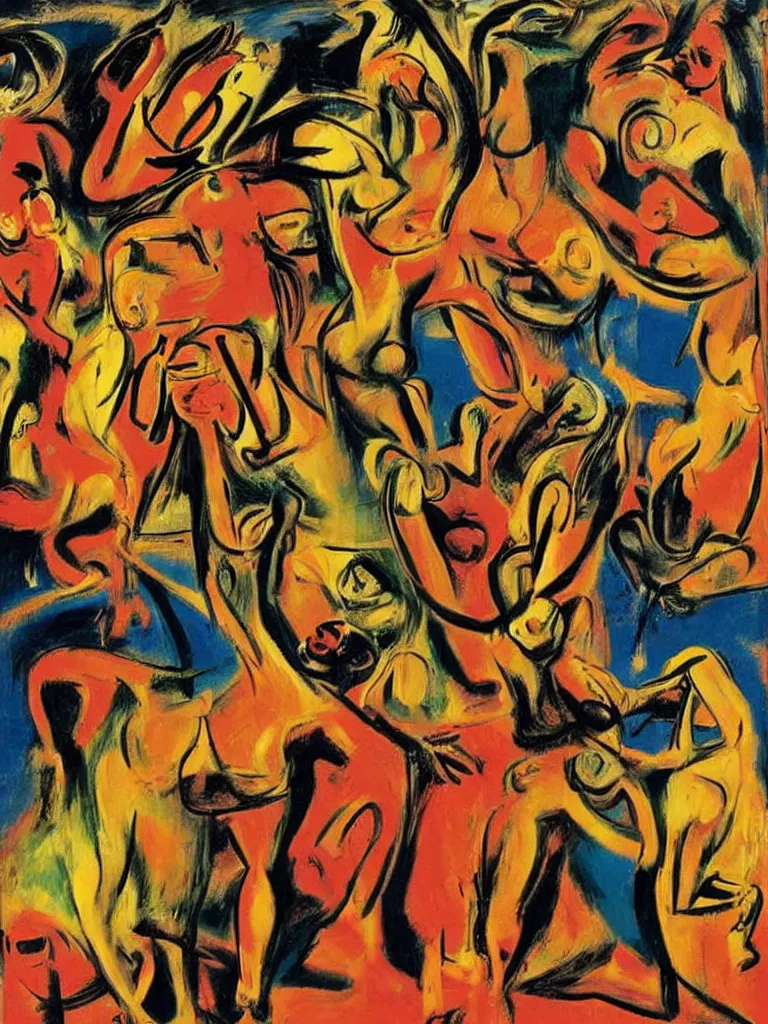 Image similar to surreal, tribal dance, art by willem de kooning, dali