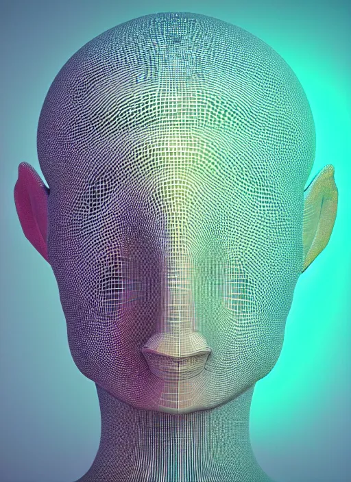 Image similar to highly detailed surreal vfx portrait of a 3 d head made of speaker stacks. 🔈 polyphonic pulse projections, liquid light, metallic, galactic, crystalline edges, elegant, centered hyperrealistic, octane render, inspired by james jean, okuda sam miguel, android jones, beeple, rhads nvidia raytracing demo, 8 k