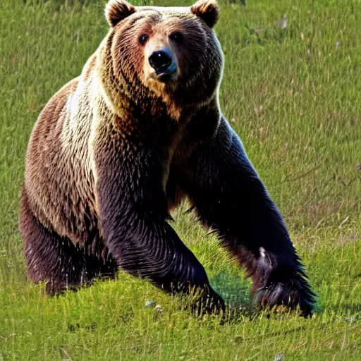 Image similar to jumping grizzly bear, photo, masterpiece
