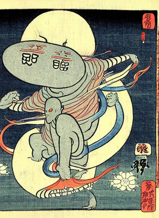 Image similar to a grey alien as a yokai illustrated by kawanabe kyosai and toriyama sekien