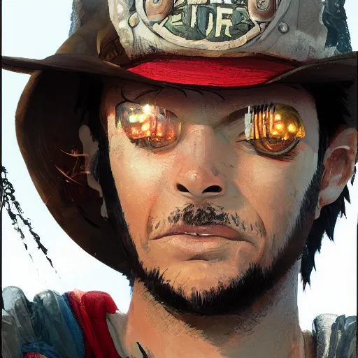 Image similar to highly detailed portrait luffy in gta v, stephen bliss, unreal engine, fantasy art by greg rutkowski, loish, rhads, ferdinand knab, makoto shinkai and lois van baarle, ilya kuvshinov, rossdraws, tom bagshaw, global illumination, radiant light, detailed and intricate environment