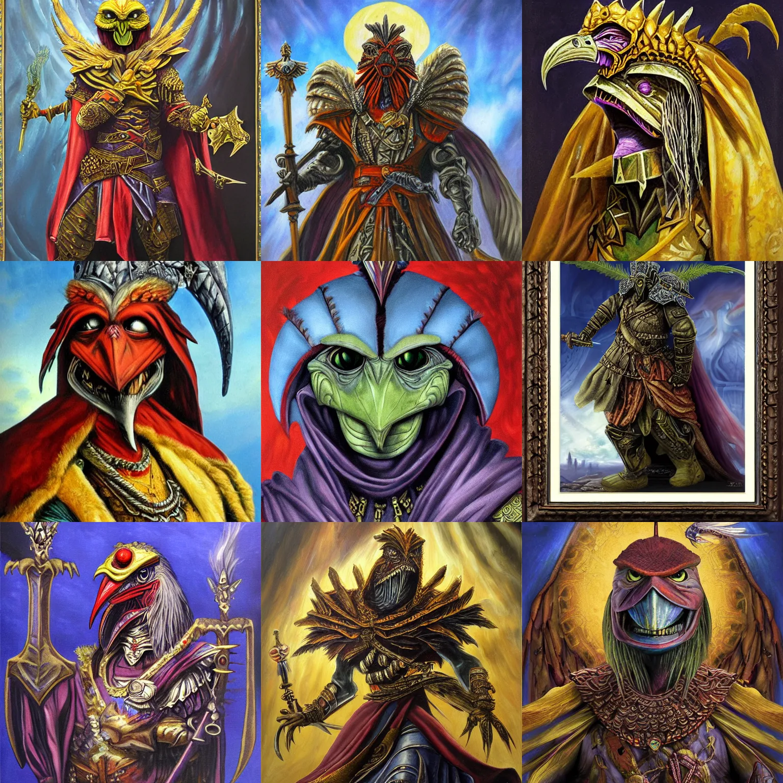 Prompt: skeksis emperor warrior oil painting divine conqueror